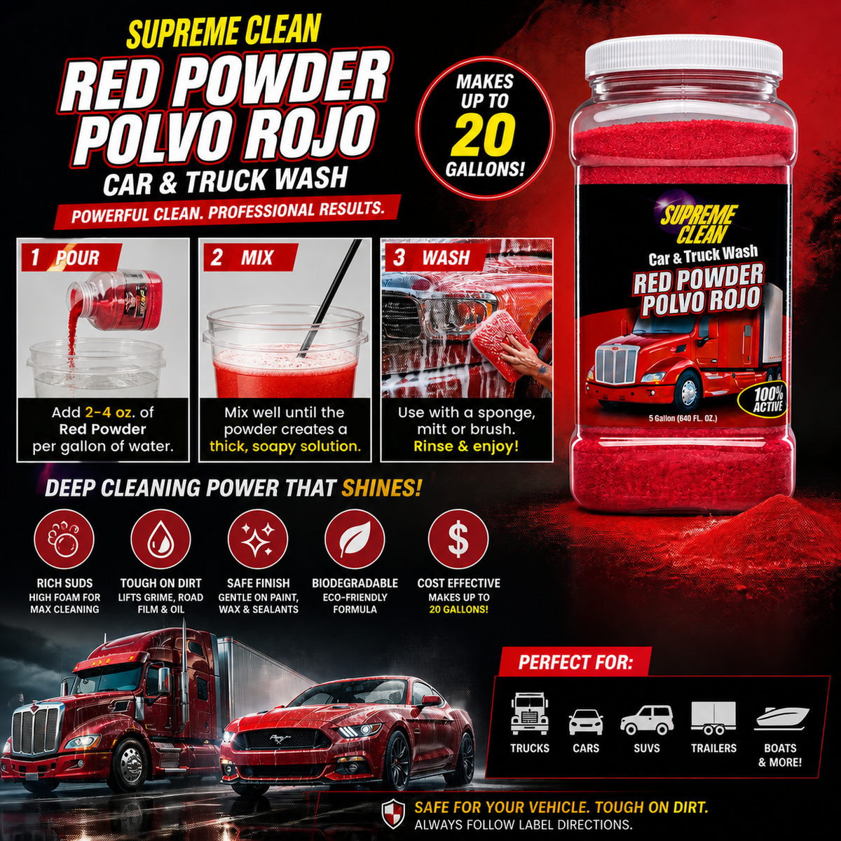 Car & Truck Wash Red Powder