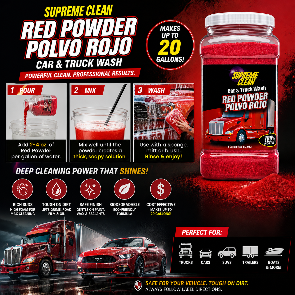 Car & Truck Wash Red Powder